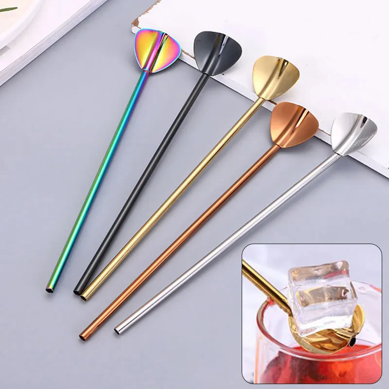 

Straw Spoon Stainless Steel Drinking Straw Spoons Triangle Head Colored Stainless Steel Straws Spoons Coffee Scoup Tea Tools
