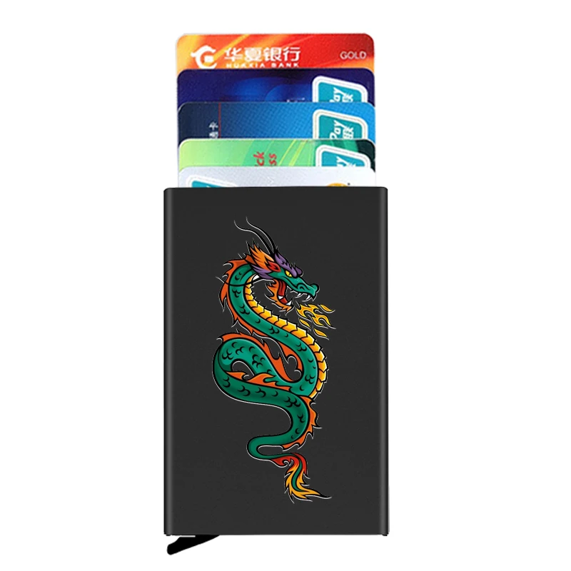 

Anti-theft ID Credit Card Holder Thin Aluminium Metal Wallets Classic Dragon Design Printing Pocket Case Bank Card Box