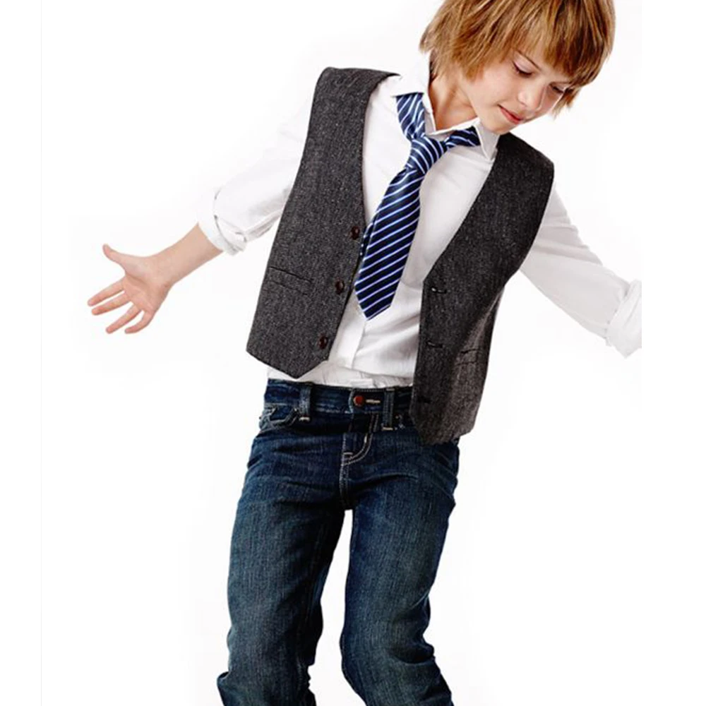 

Твидовый костюм в елочку для мальчиков, однобортный жилет без рукавов в стиле ретро, для вечеринки в честь Дня рождения, для детей 3-16 лет