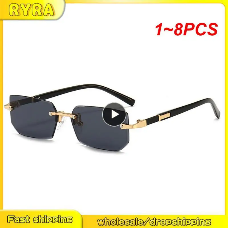 

Очки солнцезащитные без оправы UV400 для мужчин и женщин, Модные прямоугольные солнечные очки с градиентом, в стиле панк, без оправы, с защитой от ультрафиолета, 1-8 шт.