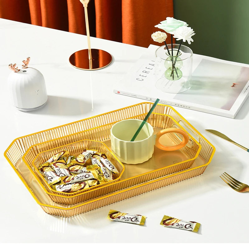 

Luxury Decorative Trays Europe Kitchen Organizer Plastic Vanity Snack Plate For Presentation Fruit Food Storage