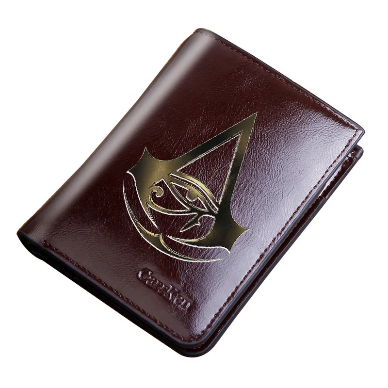 

Male Genuine Leather Wallets Assassin Wedjat Eye Printing Men Wallet Small Card Holder Hasp Pocket Zipper Short Purses