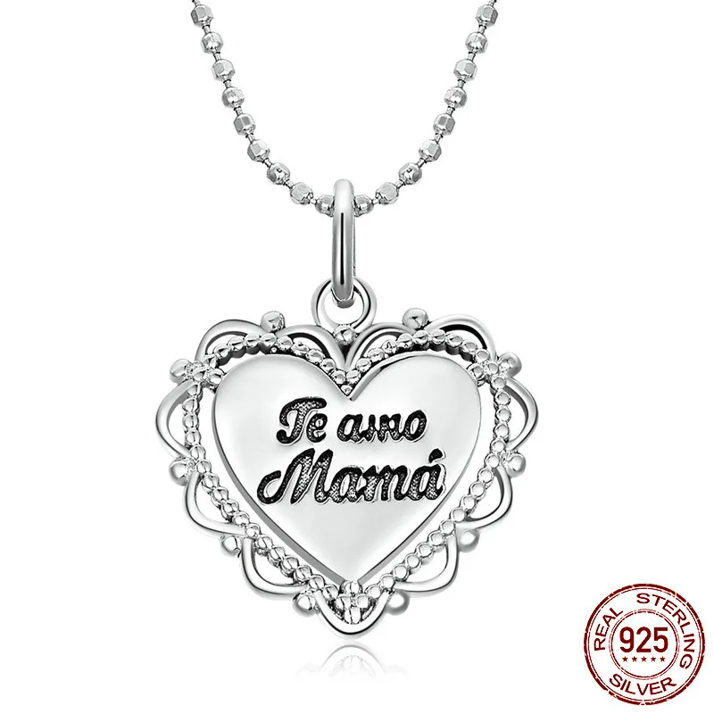 

RUIYI S925 Silver Lace Love Necklace Men's And Women's Maternal Love Engraved Round Bead Necklace
