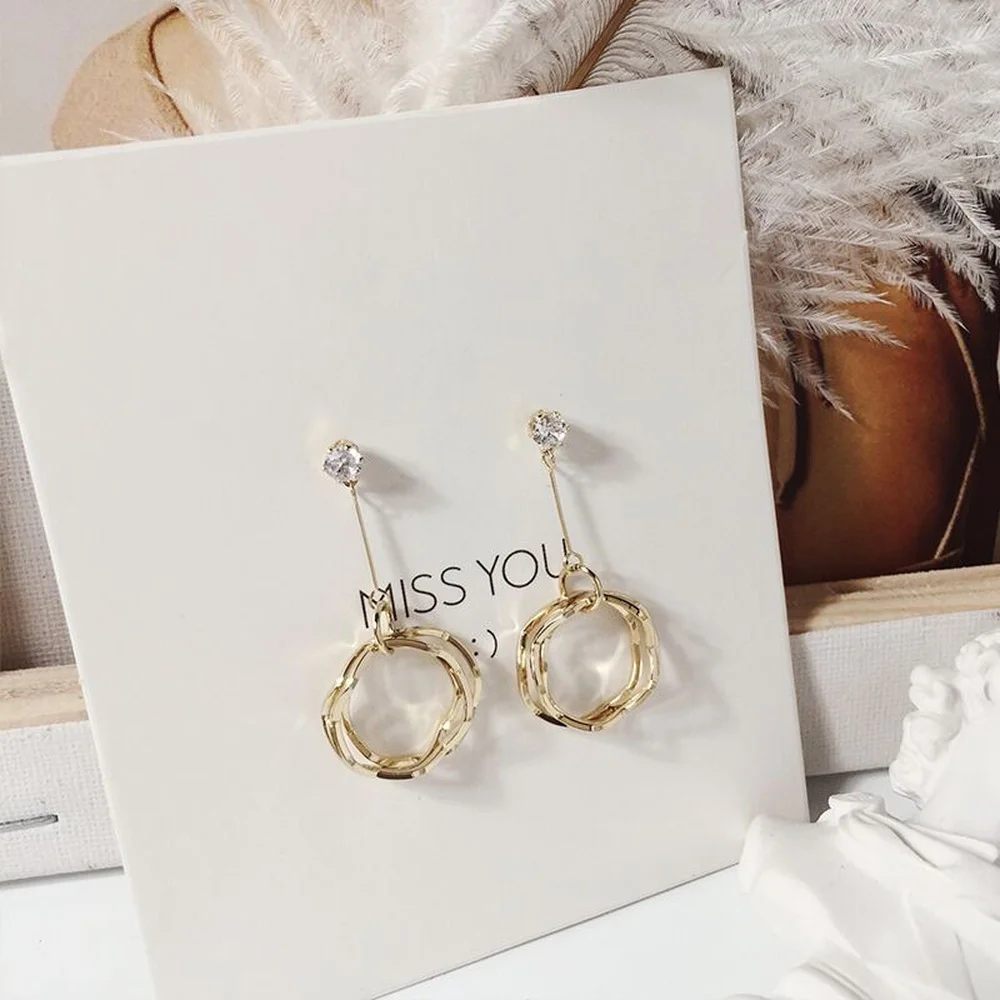 

S925 Silver Needle Net Red Simple Temperament Personality Jewelry Advanced Sense Wild Circle Long Earrings Women Accessories