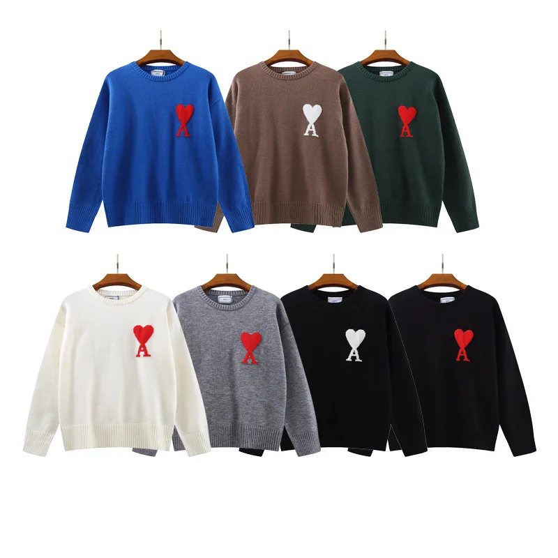 

2021 Ami, зимний классический свитер с круглым вырезом, 7 цветов, женский свободный пуловер, парные повседневные Простые хлопковые топы с длинны...