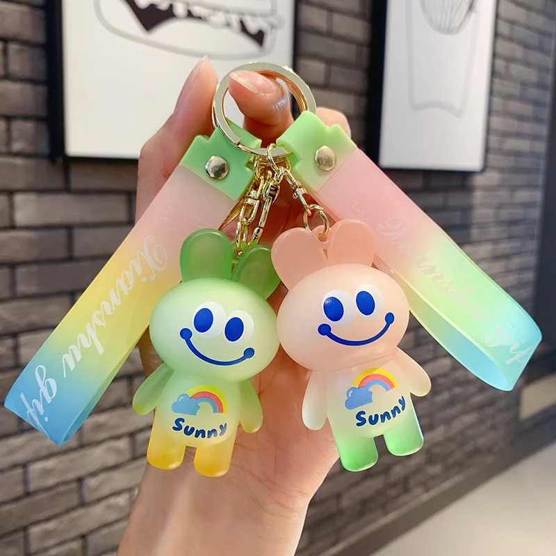 

Lovely Smiling Face Expression Multicolour Rabbit Key Chain Fashion Car Keyring Chain Creative Men Women Backpack Pendants Gifts