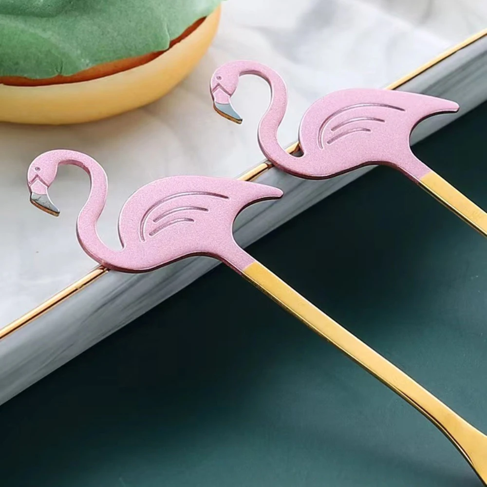 

Pink Swan Shape 304 Stainless Steel Spoon Coffee Stirring Spoon Ice Cream Spoon Flamingo Cross-border Creative Spoon Laser