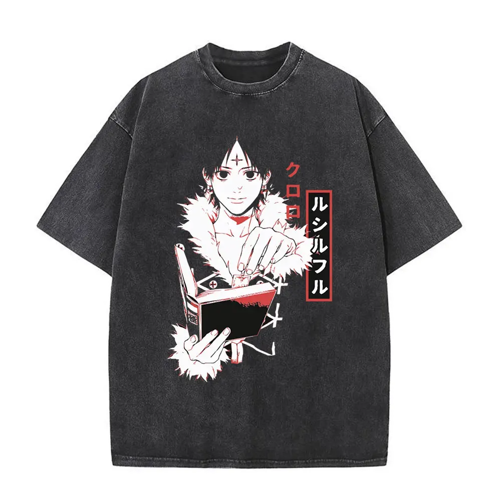 

Anime Hunter X Hunter Washed T Shirt Men Women Killua Zoldyck Manga Graphic T-shirt 90s Vintage Distressed Hip Hop Wash T-shirts