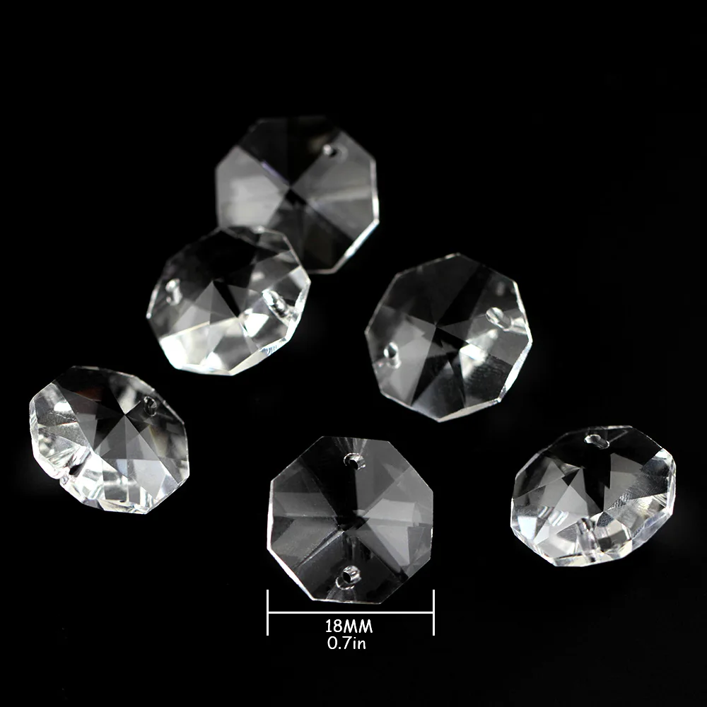 

900PCS 18mm Two Holes Clear Glass Crystal Octagon Beads for Home Wedding Party Garden Lighting Door Window DIY Decor