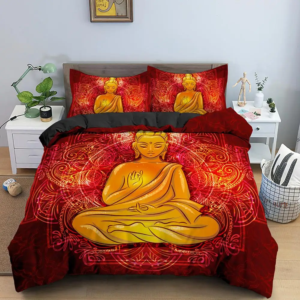 

Juego de ropa de cama con estampado 3D de Buda, fundas de edredón de meditación con funda de almohada, decoración del hogar