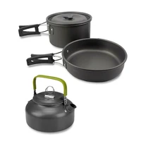 3pcs outdoor cookware camping cooking pot kitchenware kit foldable portable insulated handle pan backpacking water kettle