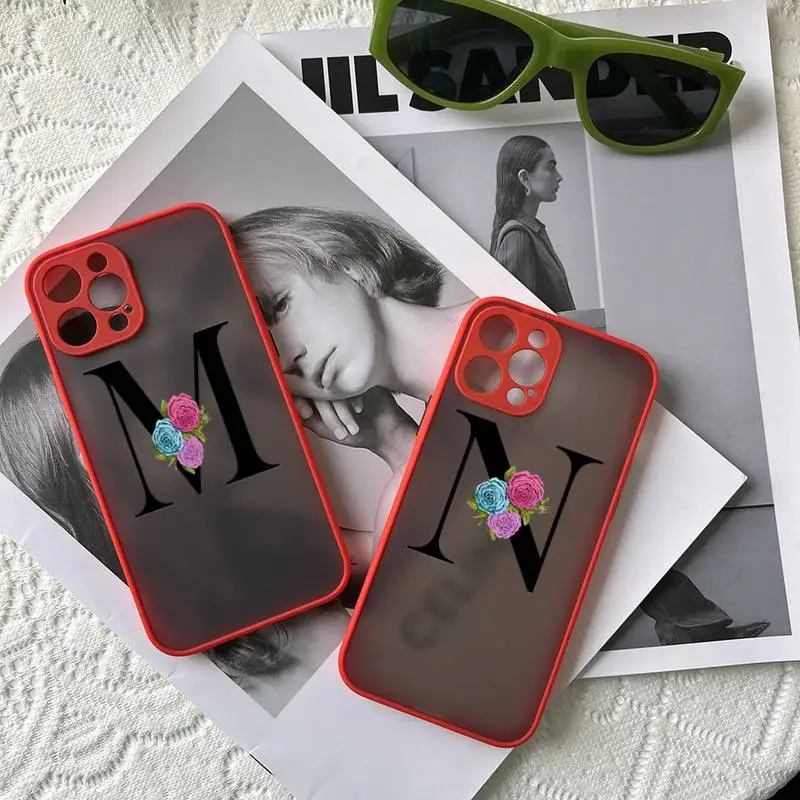 

Transparent Alphabet Flowers Phone Case Luxury Silicone Shockproof Matte For Iphone 7 8 Plus X Xs Xr 11 12 13 Mini Pro Max