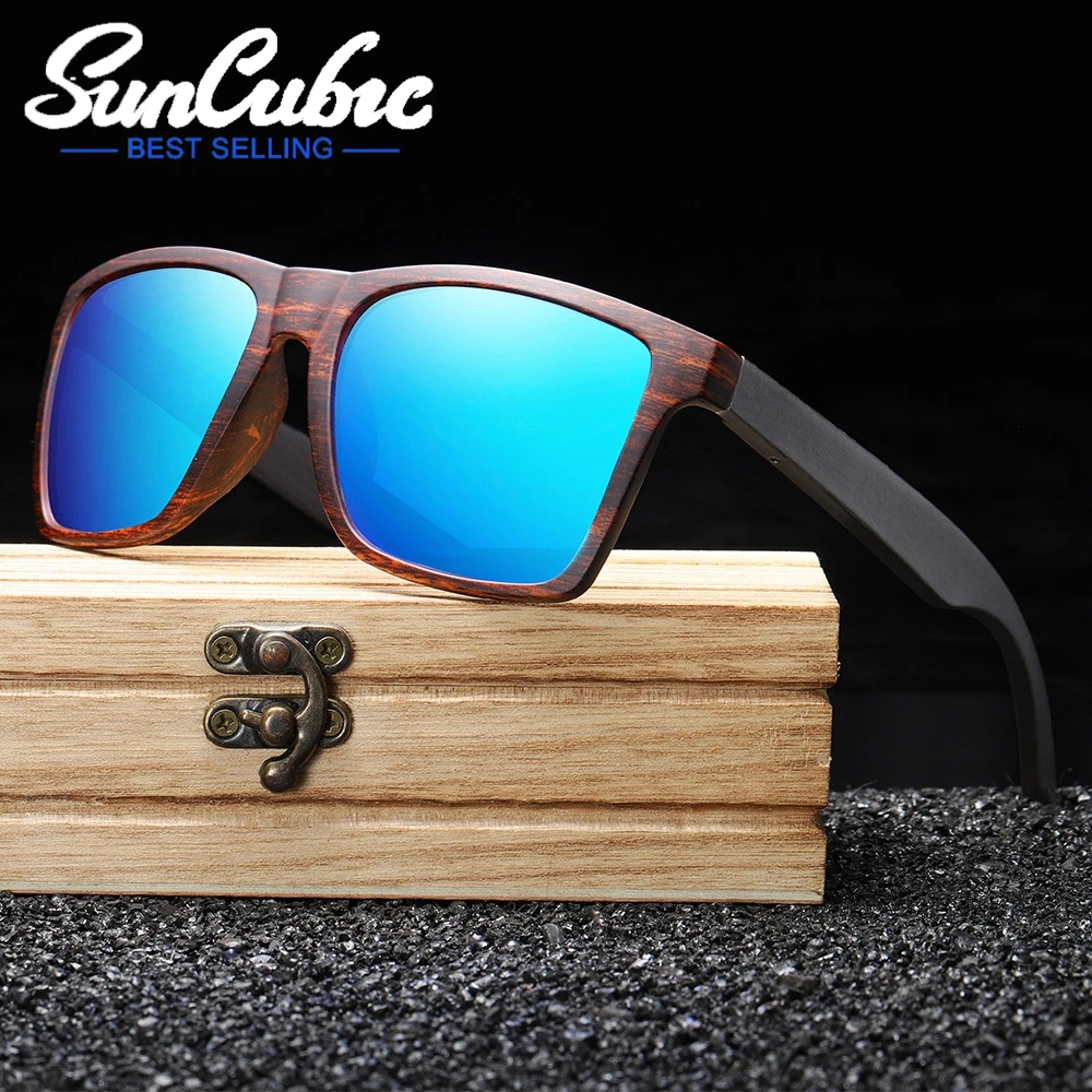 

SunCubic Square Vintage Polarized Sunglasses Men Women Fashion Travel Driving Sun Glasses Male Wood Eyewear UV400 JS6412