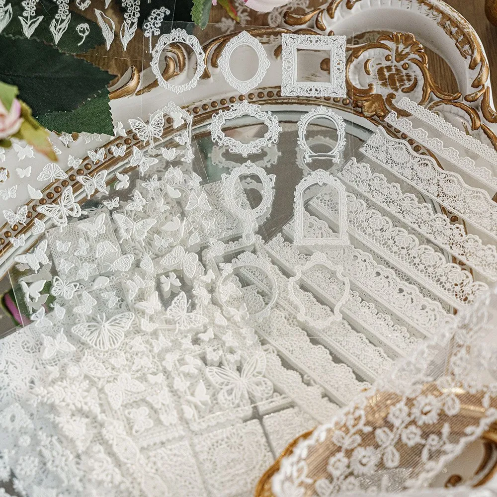 

1Sheet Artistic romance relief three-dimensional lace border sticker Decorative Scrapbooking DIY Craft Stickers