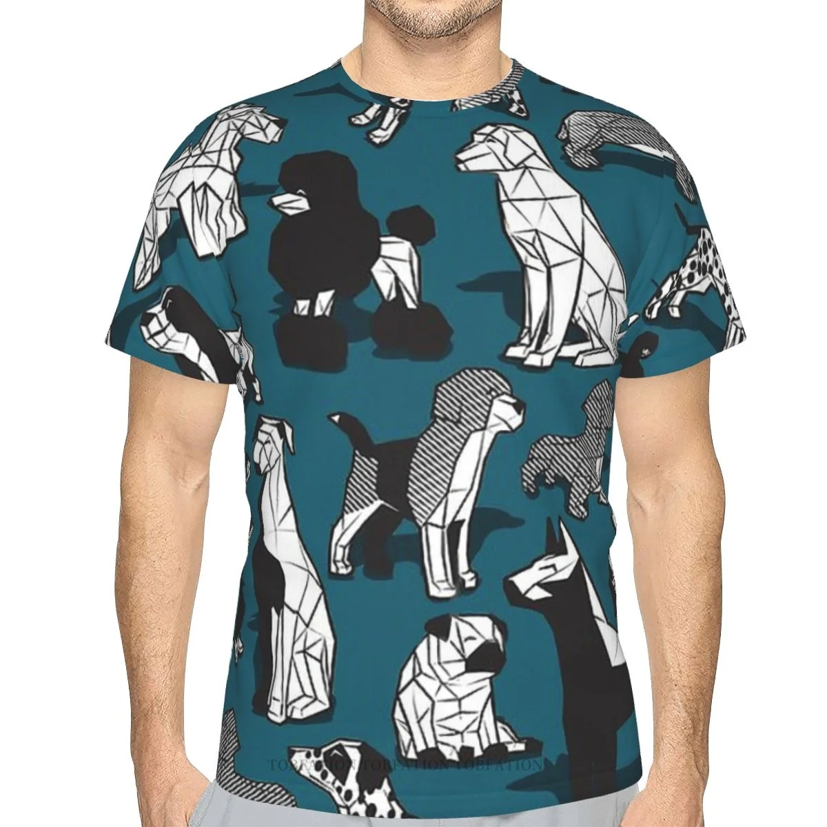 

Geometric Sweet Wet Noses Dark Teal Dogs 3D Printed T Shirt For Man Unisex Polyester Loose Fitness Tops Hip Hop Beach Male Tees