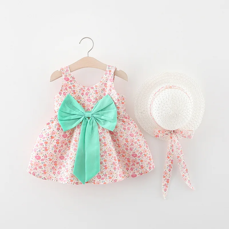 Summer Outfits Toddler Dresses Newborn Baby Girl Clothes Cute Flowers Sleeveless Cotton Print Princess Beach Dress+Sunhat BC004 images - 6