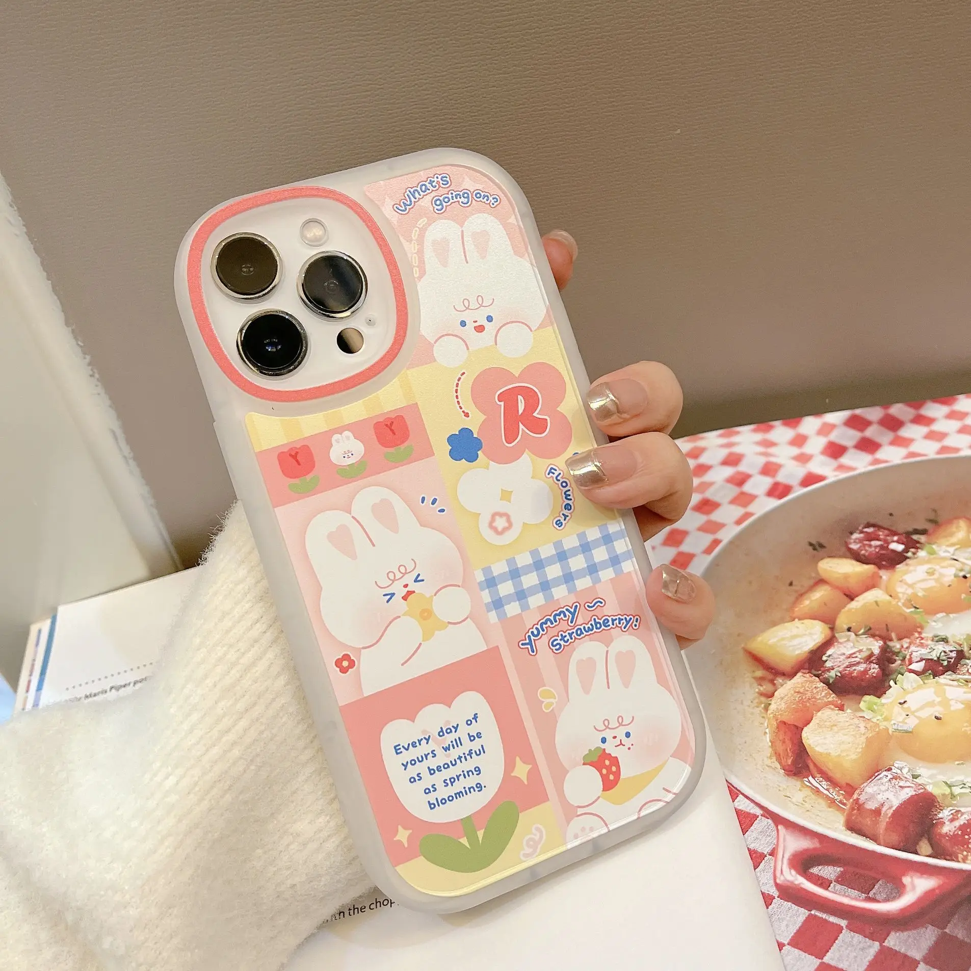 Cartoon Splicing Pink Rabbit Phone Case For iphone 14 13 12 11 Pro Max X XR XSMAX 7 8 Plus SE TPU Case Cover New Products