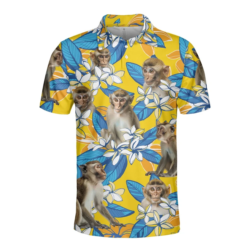 Рубашка-поло мужская с 3D-принтом гавайской обезьяны модная смешная рубашка-поло