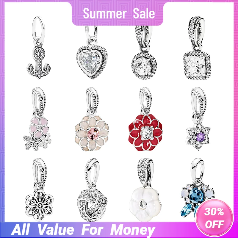 

Silver 925 Necklaces Pendants Charms For Women Jewelry Love Heart Droplet Daisy Flower Frost Trinket Zircon Crystal Pearl Stones