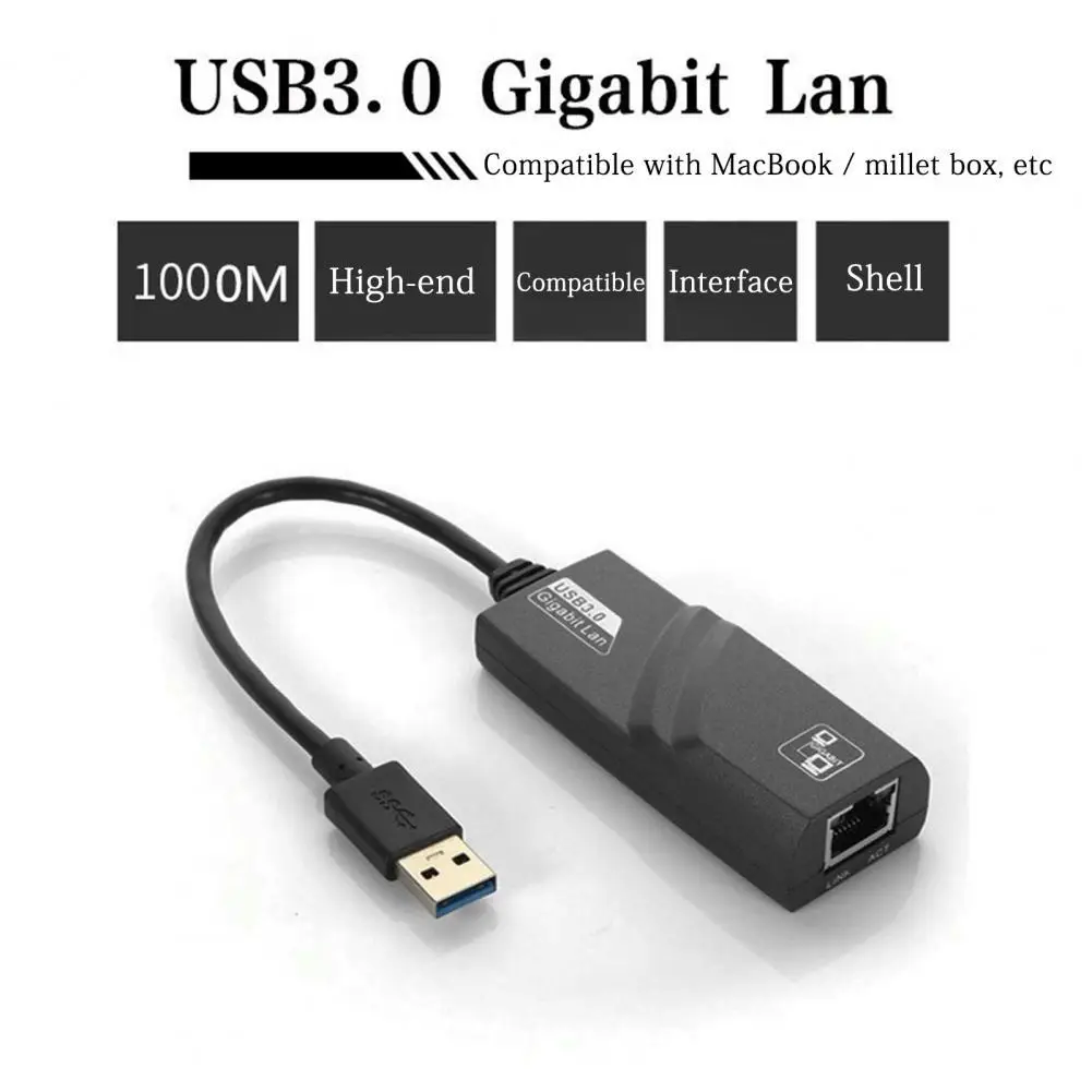 

Ethernet Adapter High Speed Plug Play ABS USB 3.0 to RJ-45 1G Gigabit Network Card for Computer