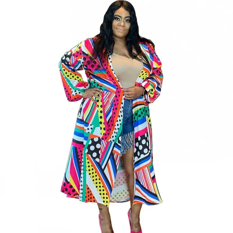 

Printed Loose Casual Long Trench Coat Autumn Dashiki African Dresses For Women Ankara Robes Boubou Femme Cardigan One Piece New