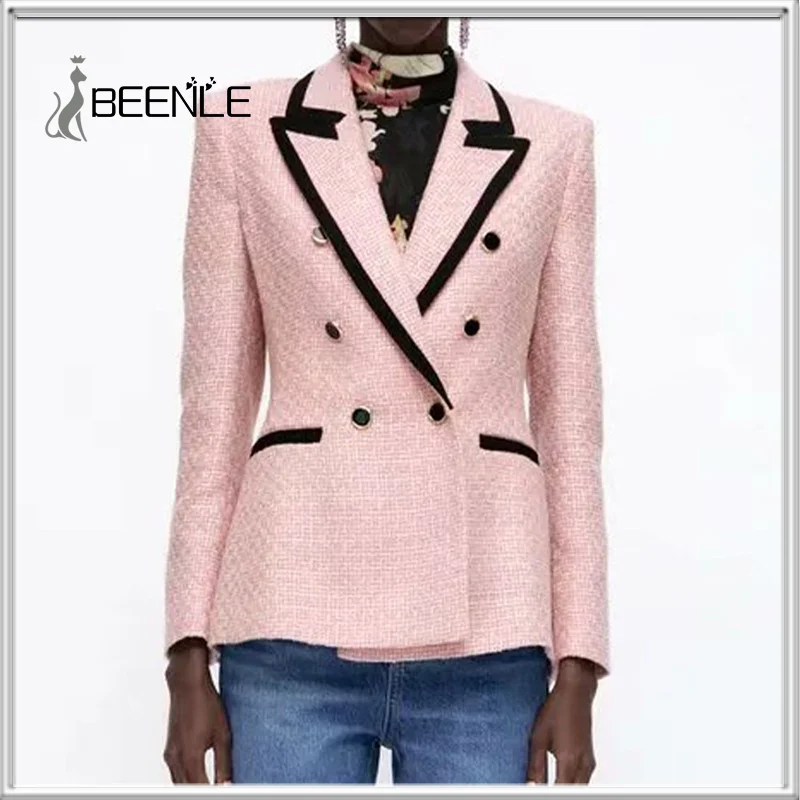 

Женский двубортный твидовый Блейзер BEENLE, винтажный пиджак с длинным рукавом и карманами, женская одежда, 2022