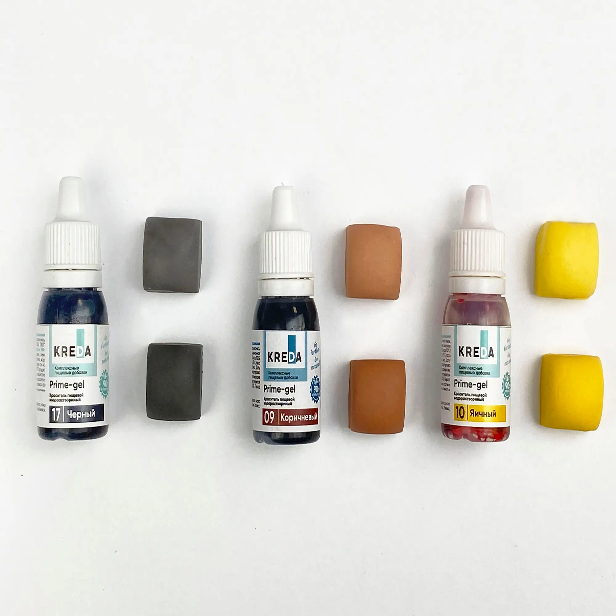 Фото Универсальные гелевые красители KREDA Prime-gel для кулинарии,мыловарения,слаймов комплект из 3 шт по 10мл №1