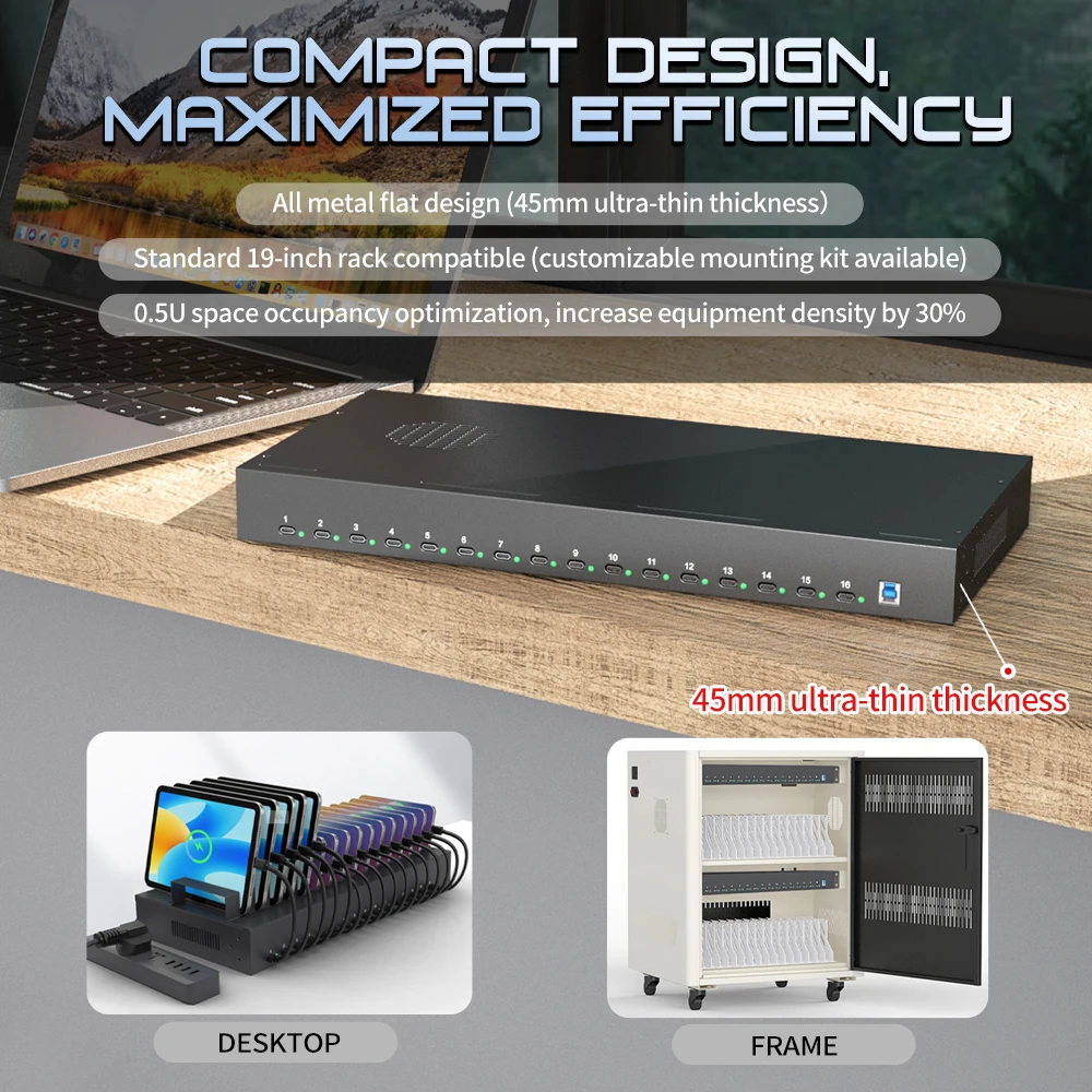 Фото Промышленный USB-C хаб A-165CP на 16 портов, USB3.1 Gen1, 5 Гбит/с, быстрая зарядка 30 Вт PD №3