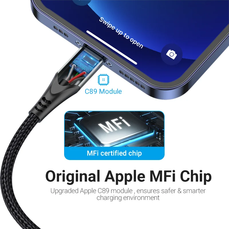 Vention MFi USB Cable for iPhone 12 Max 11 Xs X 8 Plus USB Charge for iPhone 12 Mini 2.4A Fast Charging USB Charger Data Cable