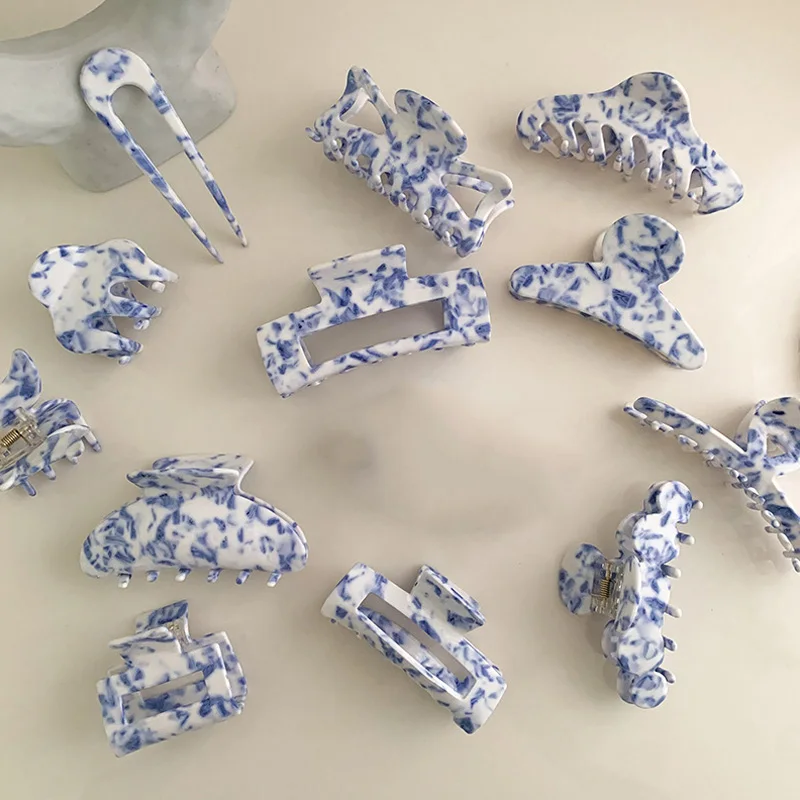 

New Fashion Fine Blue and White Porcelain Barrettes Hairpins for Women Girls Clamp Hair Claw Clip Hair Accessorie Headwear