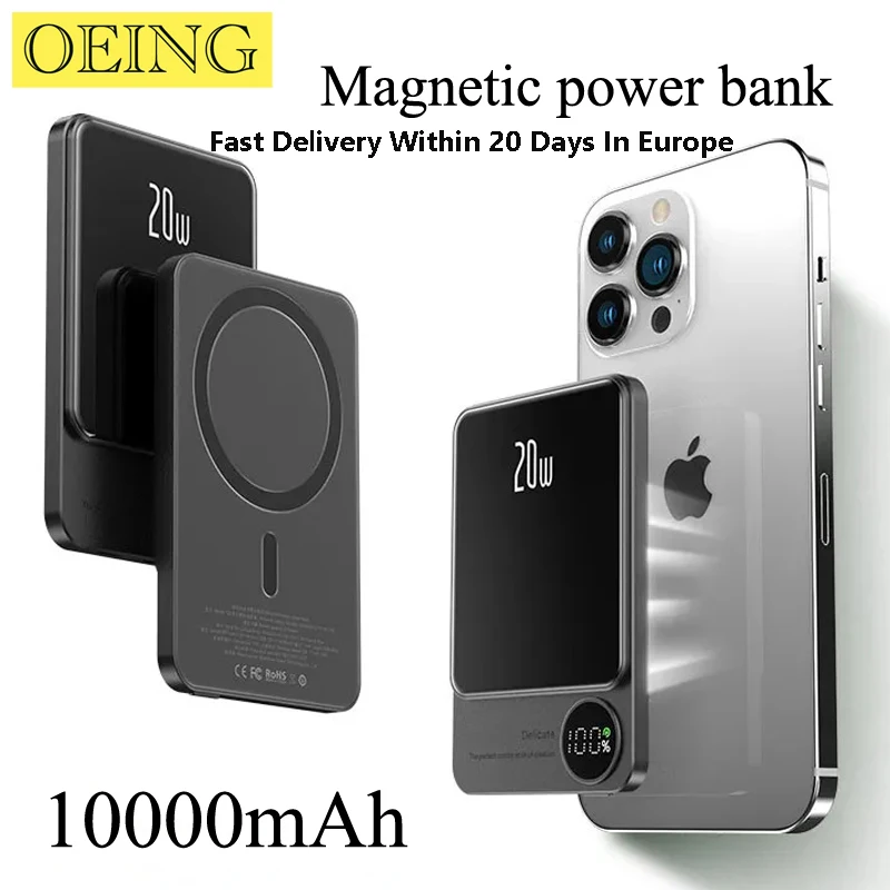 

New 10000mAh Magnetic Wireless Macsafe Power Bank 15W Fast Charger For iphone 12 13 14 Pro Max External Auxiliary Spare Battery