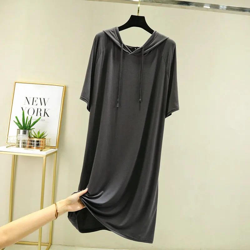 Summer Casual/Sexy Nightgown For Women Elastic Hooded Nightdress Women's Modal V-Neck Short Sleeve Nightwear Fashion Big Size