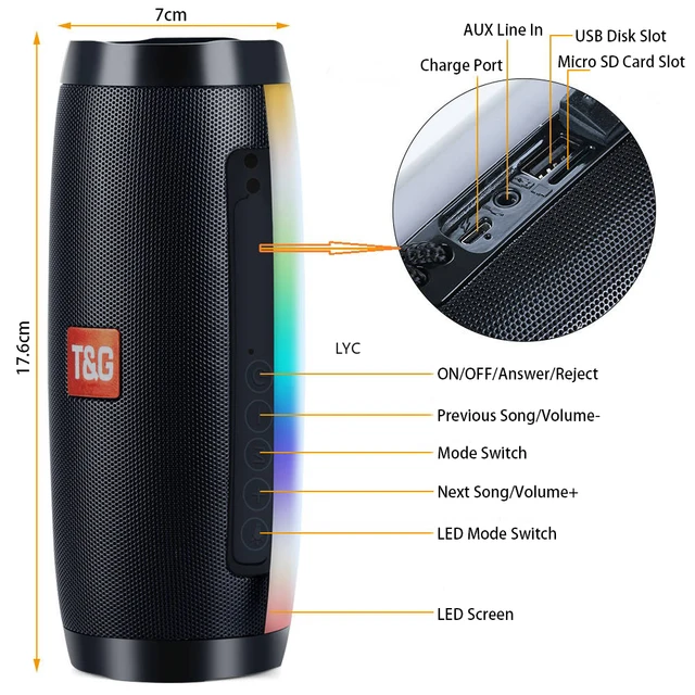 TG157 Wireless Bluetooth Speaker Portable Speaker Wireless Bass Column Waterproof Outdoor Speaker Support AUX TF Subwoofer LED 4