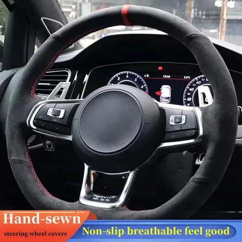 Чехол на руль автомобиля, оплетка из замши для Volkswagen Golf 7 GTI Golf R MK7 VW Polo GTI Scirocco 2015 2016, автомобильные аксессуары