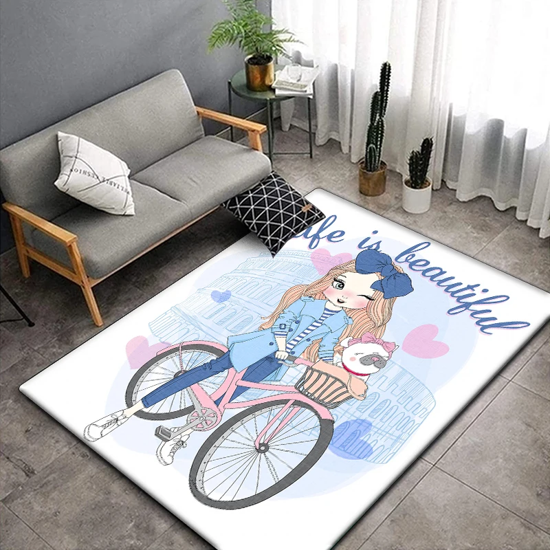 

Cartoon Girl Rug Large,Carpet Rug for Living Room Bedroom Sofa Decoration,Doormat Kitchen Non-slip Floor Mat picnic camp