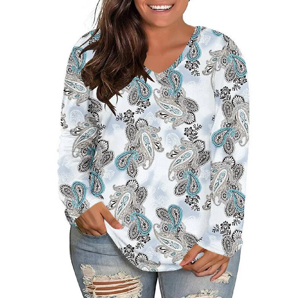 

Женская Весенняя Свободная блузка в стиле бохо с круглым вырезом и принтом