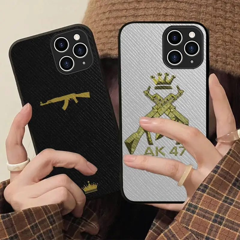 

AK47 Handgun Gun BUllets Phone Case Hard Leather Case for iPhone 11 12 13 Mini Pro Max 8 7 Plus SE 2020 X XR XS Coque