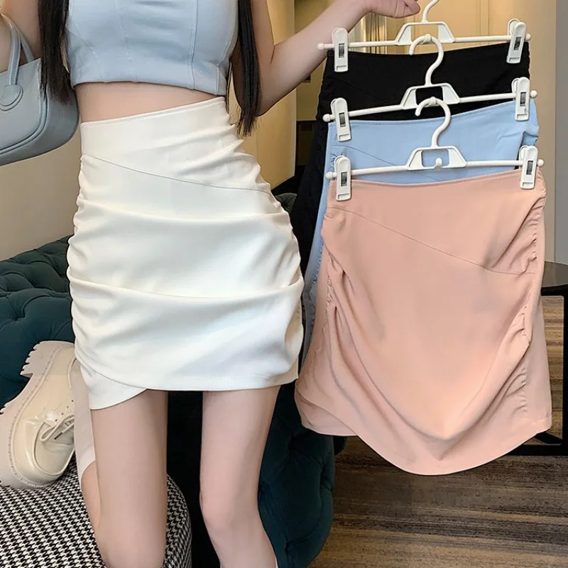 

Women Skirts Shirring Trendy Sweet Club Style Solid Mini Soft A-line Elegant Chic Faldas Basic Female Summer Holiday Ulzzang Y2k