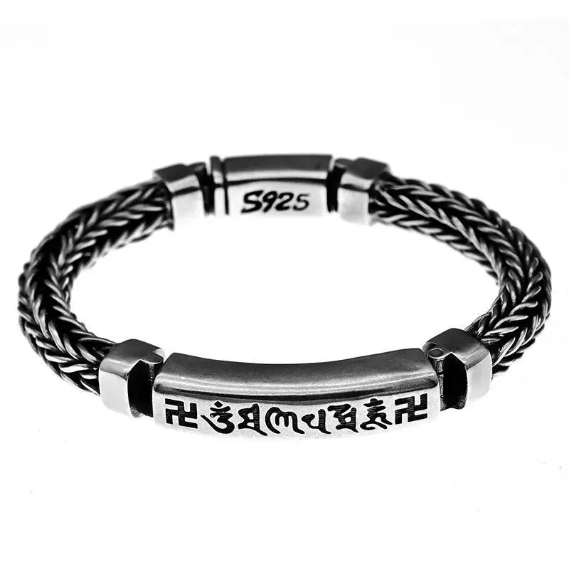 

Винтажные буддистские бриллиантовые мужские браслеты с шестью истинными словами, плетеные вручную, религиозная молитва, счастливый амулет, драгоценности