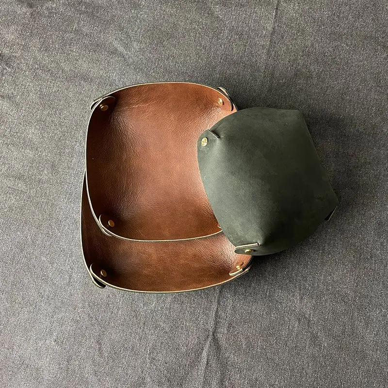 Квадратный лоток для хранения из натуральной кожи Двойная кожаная пластина