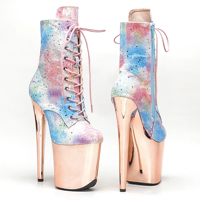 Leecabe  20CM/8inches Glitter PU Upper Champagne color  plating platform Pole dancing platform Pole Dance boots