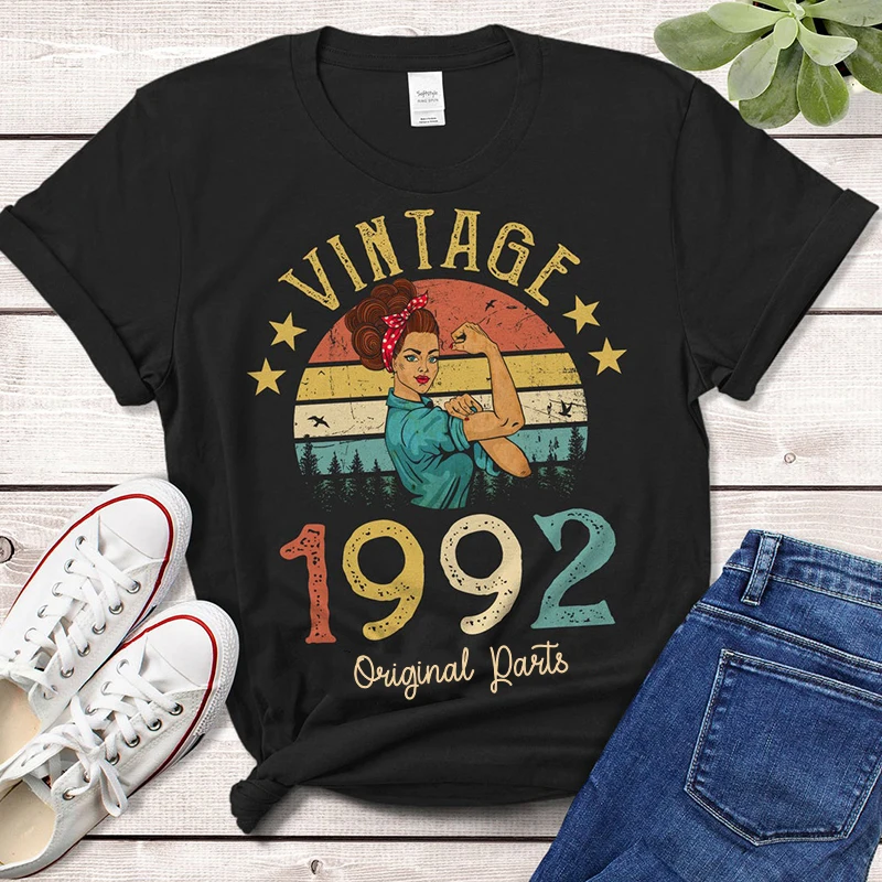 

Vintage 1992 Original Parts T-Shirt Rosie Women 30 Old 30th Birthday Gift Idea Girls Mom Wife Daughter Top Retro Tee Shirt