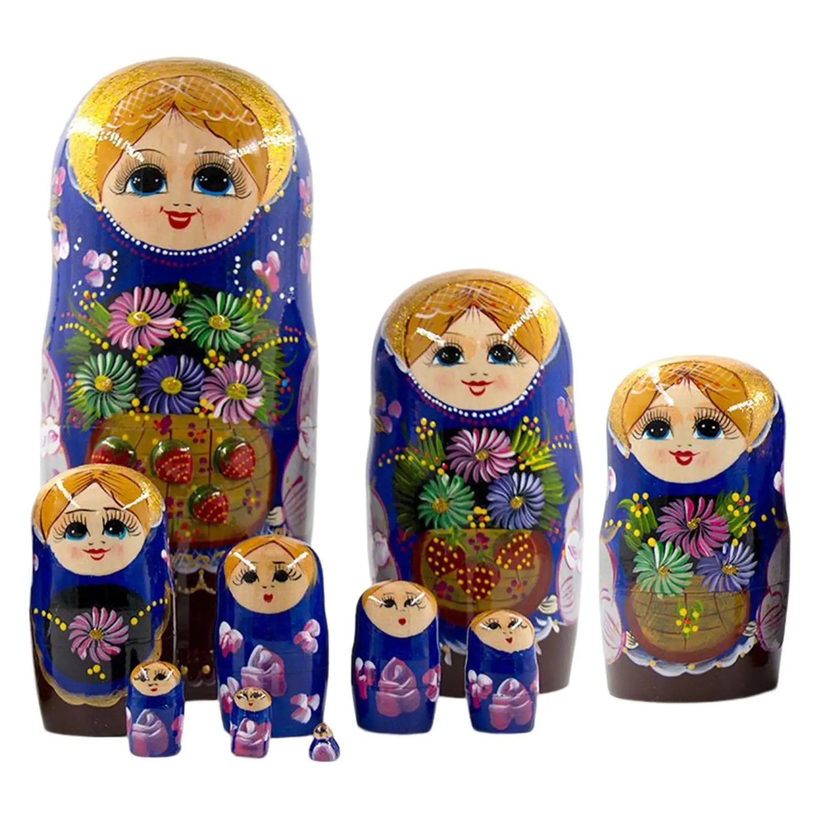 

10 Pieces Wooden Nesting Dolls Toy Collectible Dolls Traditional Matryoshka for Home Desktop Bedroom Cafe Decoration