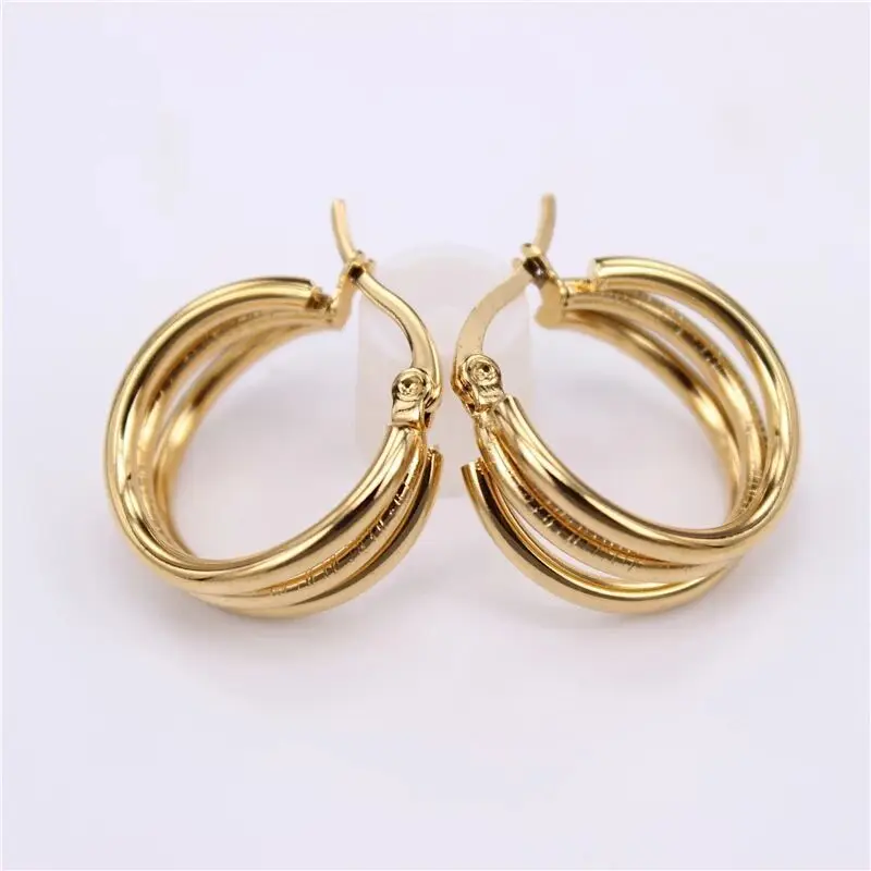 

Korean Fashion Titanium Steel Circle Light Women's Earrings Stainless Steel 18k Patchwork Earrings Jewelry Factory Direct Sales