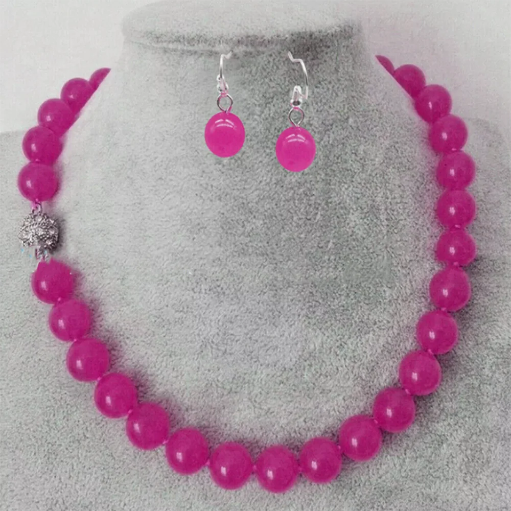 Ожерелье и серьги из натурального нефрита диаметром 10 мм 18 дюймов AAA +