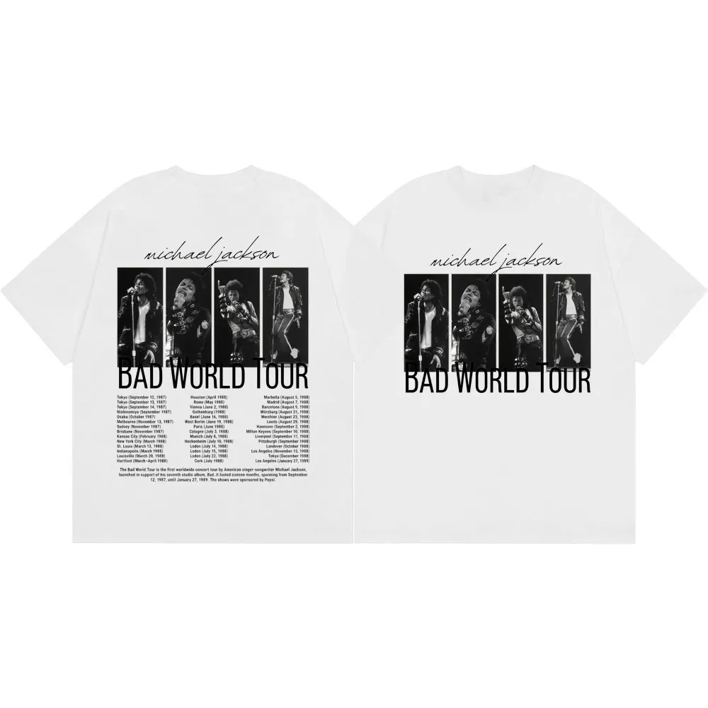 Фото Футболки с графическим принтом Rock Singer Michael Jackson Bad World Tour, модные винтажные футболки для мужчин и женщин, летние повседневные футболки из 100% хлопка №2