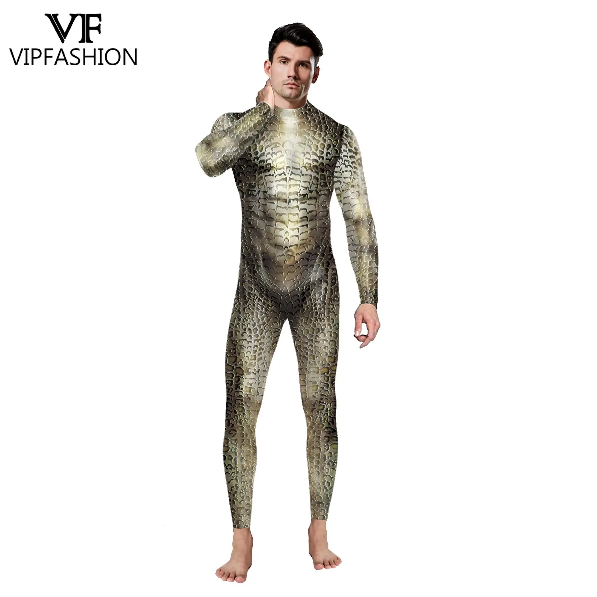 

VIP FASHION Crocodile Printed Cosplay Costume 12% Spendex Men Zentai Bodyuist Halloween Holiday Party Jumpsuit Disguise Suit