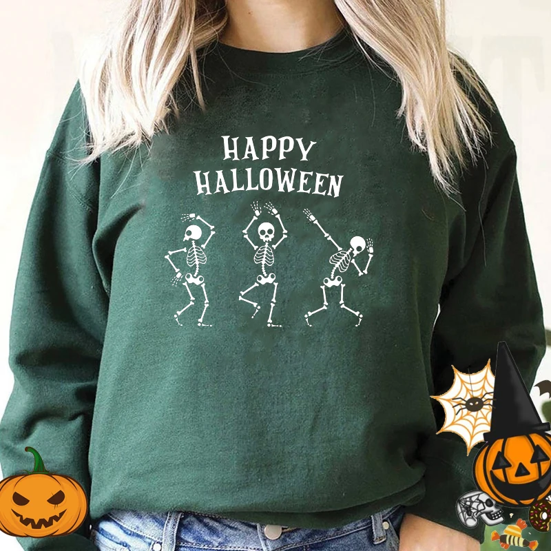 

Happy Halloween Skeleton graphic hoodie streetwear Dancing Halloween Skeleton sweatshirt female harajuku autumn oversize clothes
