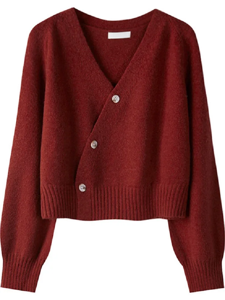 Женский трикотажный кардиган из хлопка бордовый свитер с длинным рукавом и