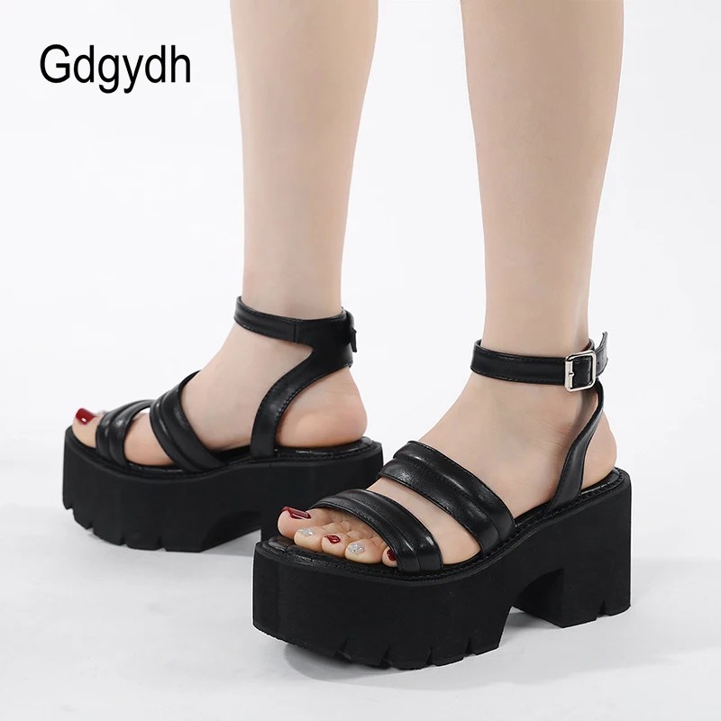 Gdgydh Platform Chunky Heels Womens Sandals Buckle Strap Open Toe Fashion Casual Peep Toe Ladies Punk Sandals Double Band